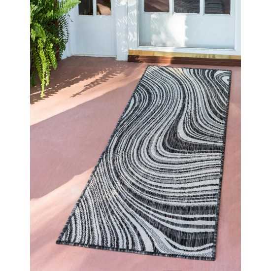 Rug Unique Loom Outdoor Modern Charcoal Runner 2' 0 x 6' 0