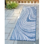 Rug Unique Loom Outdoor Modern Navy Blue Runner 2' 0 x 6' 0