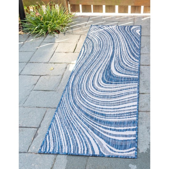 Rug Unique Loom Outdoor Modern Navy Blue Runner 2' 0 x 6' 0