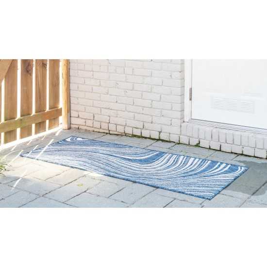 Rug Unique Loom Outdoor Modern Navy Blue Runner 2' 0 x 6' 0