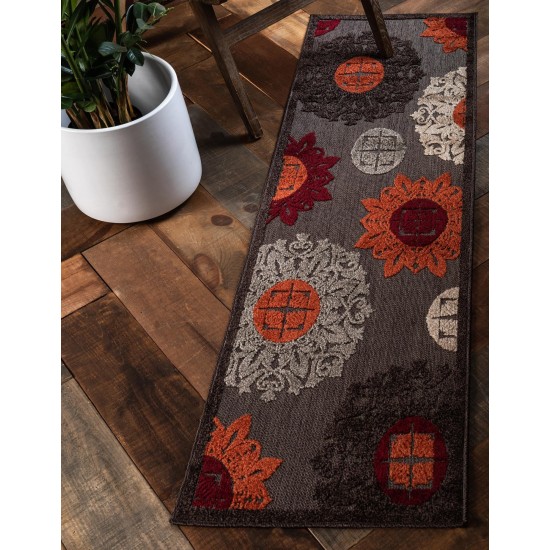 Rug Unique Loom Outdoor Modern Brown Runner 2' 0 x 6' 0