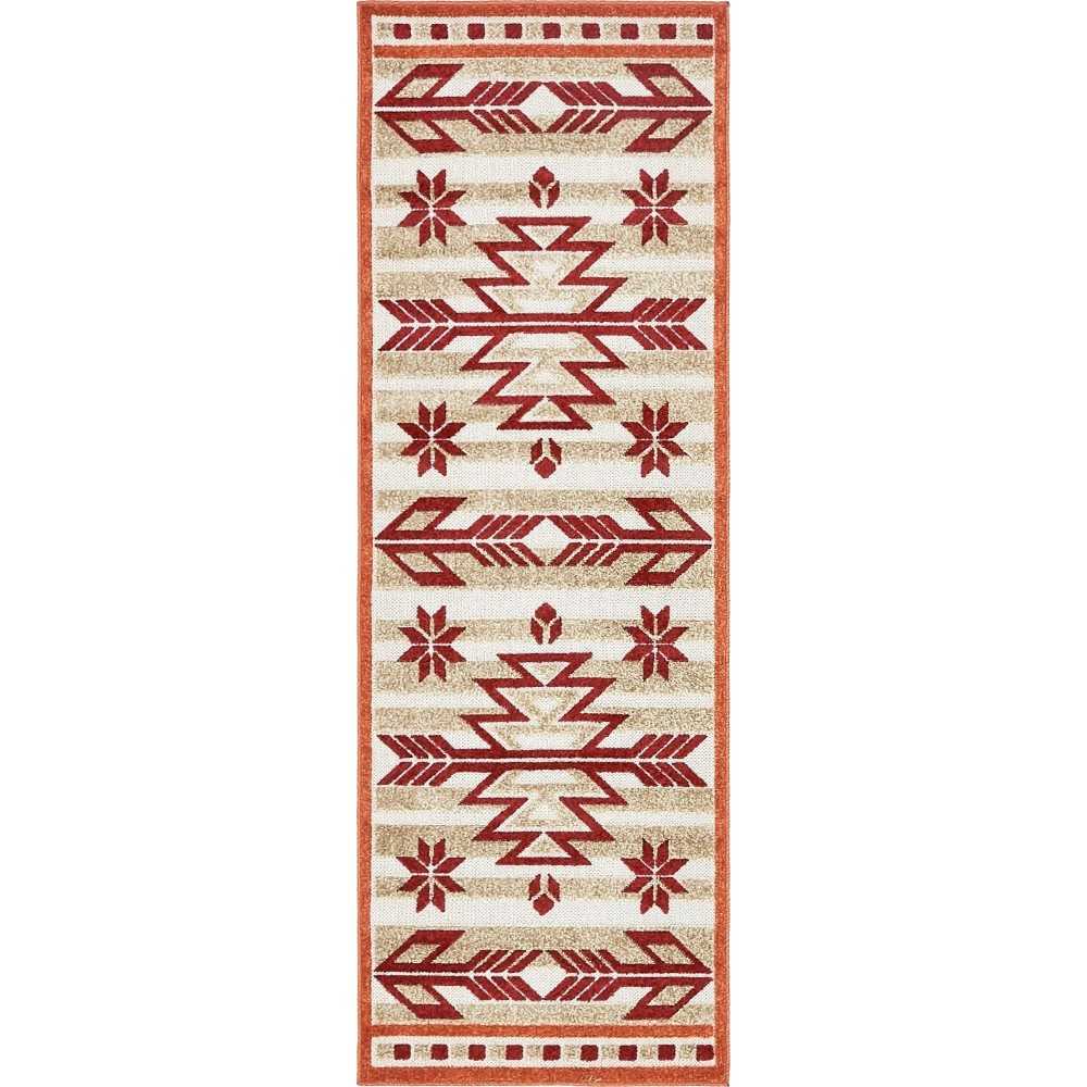 Rug Unique Loom Outdoor Modern Burgundy Runner 2' 0 x 6' 0