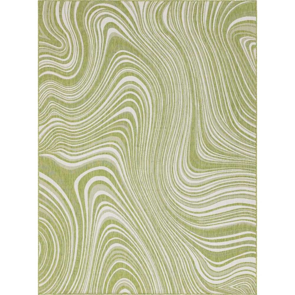 Rug Unique Loom Outdoor Modern Green Rectangular 9' 0 x 12' 0