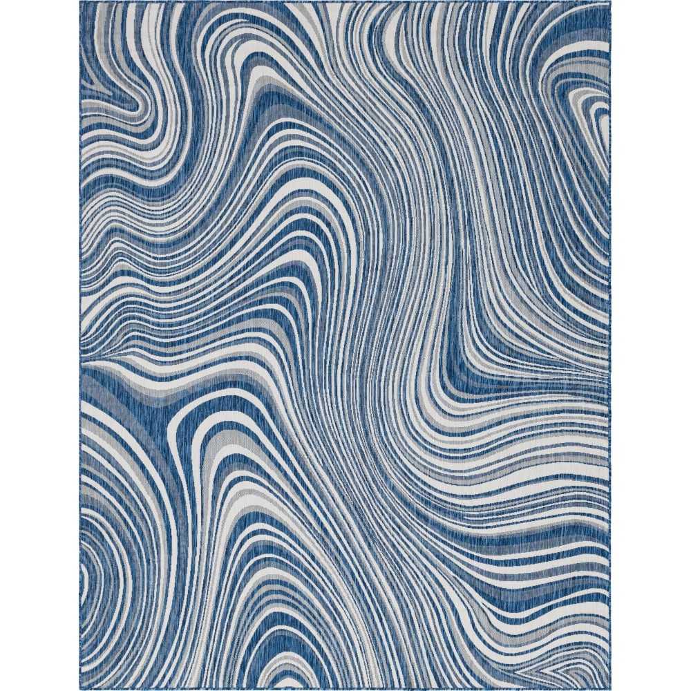 Rug Unique Loom Outdoor Modern Navy Blue Rectangular 9' 0 x 12' 0