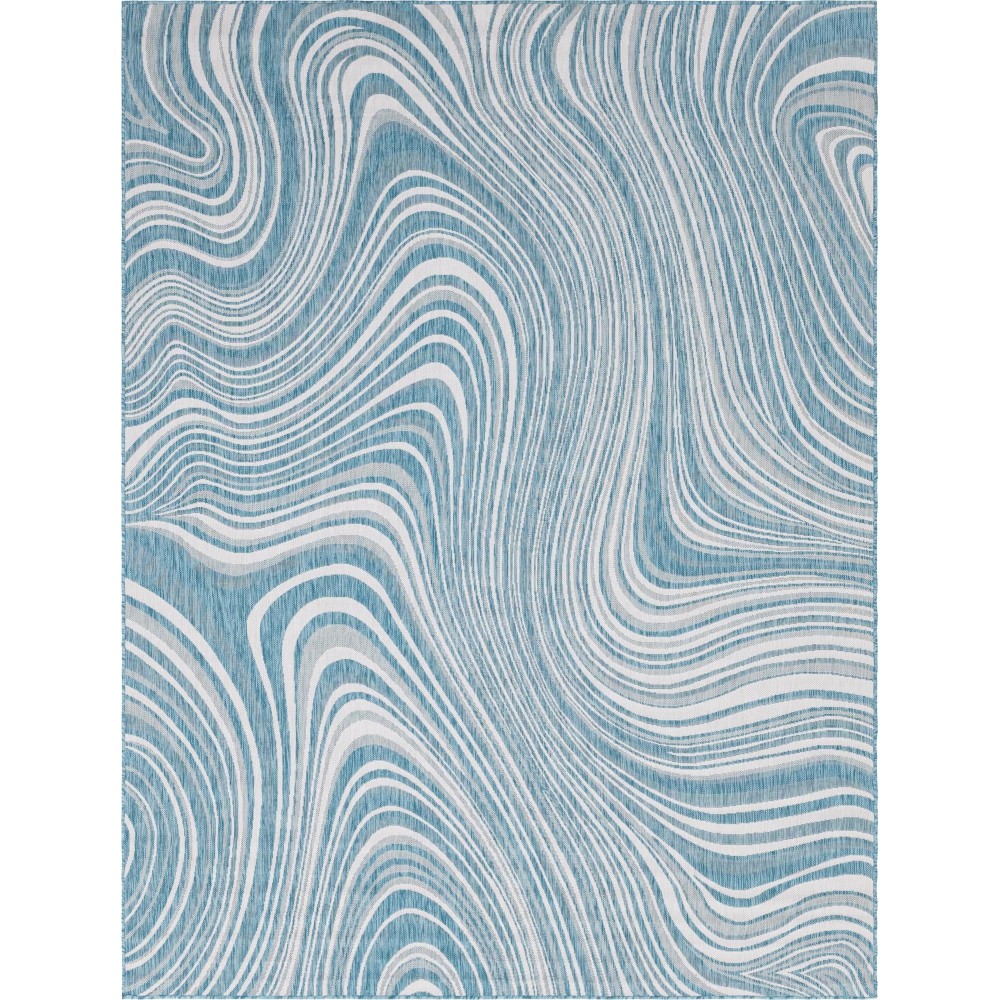 Rug Unique Loom Outdoor Modern Blue Rectangular 9' 0 x 12' 0