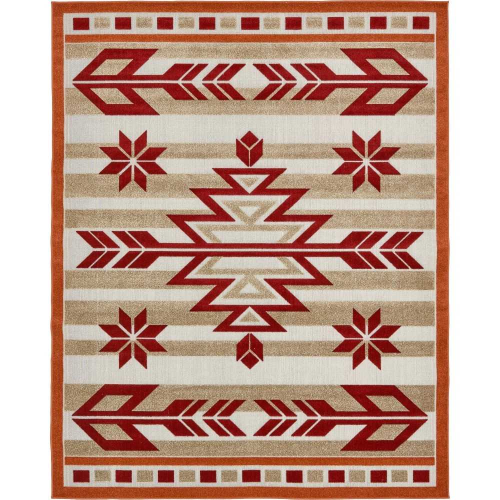 Rug Unique Loom Outdoor Modern Burgundy Rectangular 8' 0 x 10' 0