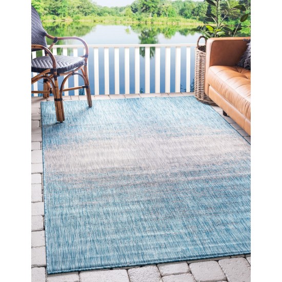 Rug Unique Loom Outdoor Modern Aqua Blue Rectangular 7' 0 x 10' 0