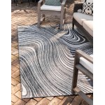 Rug Unique Loom Outdoor Modern Charcoal Rectangular 6' 0 x 9' 0