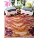 Rug Unique Loom Outdoor Modern Red Rectangular 5' 3 x 8' 0