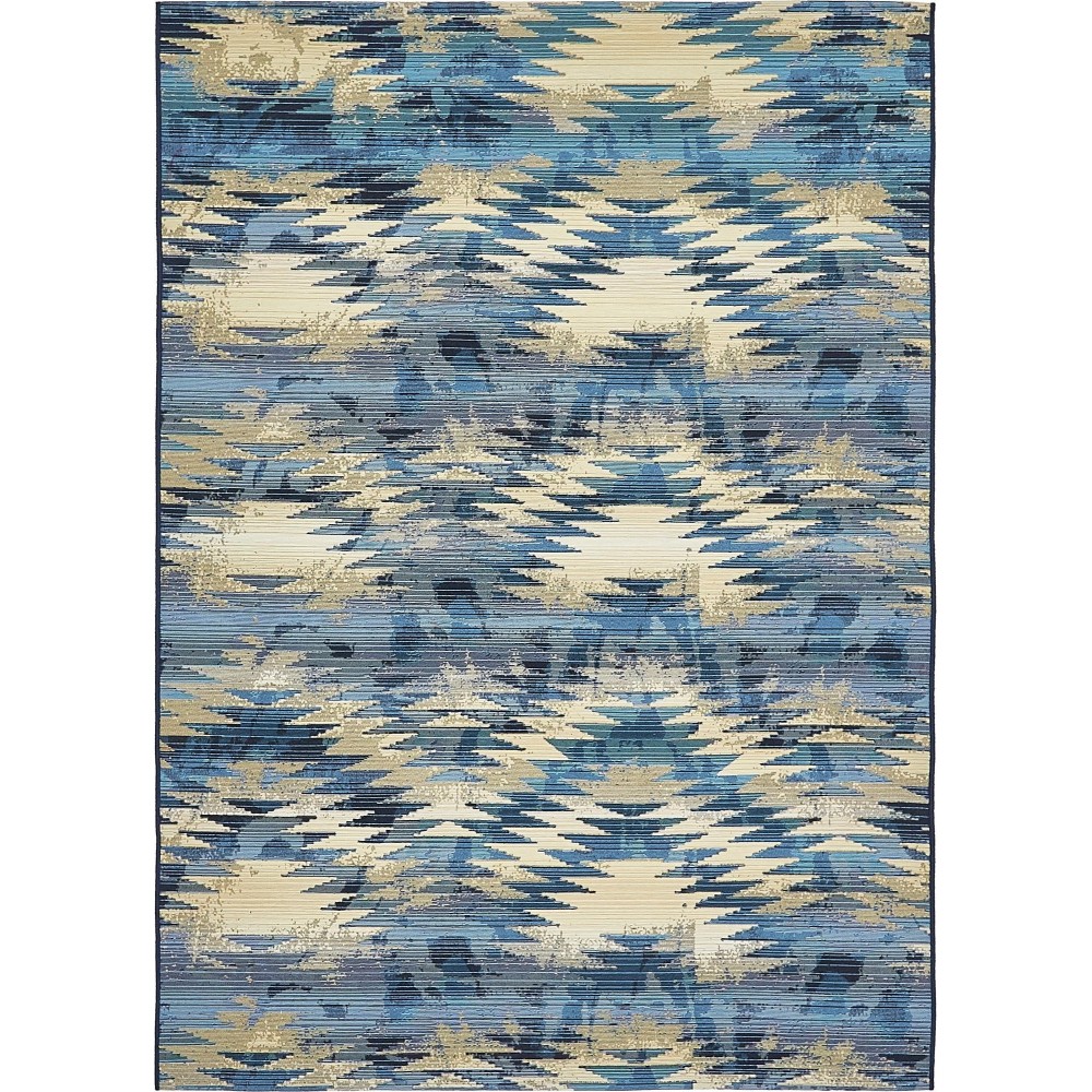 Rug Unique Loom Outdoor Modern Blue Rectangular 5' 3 x 8' 0