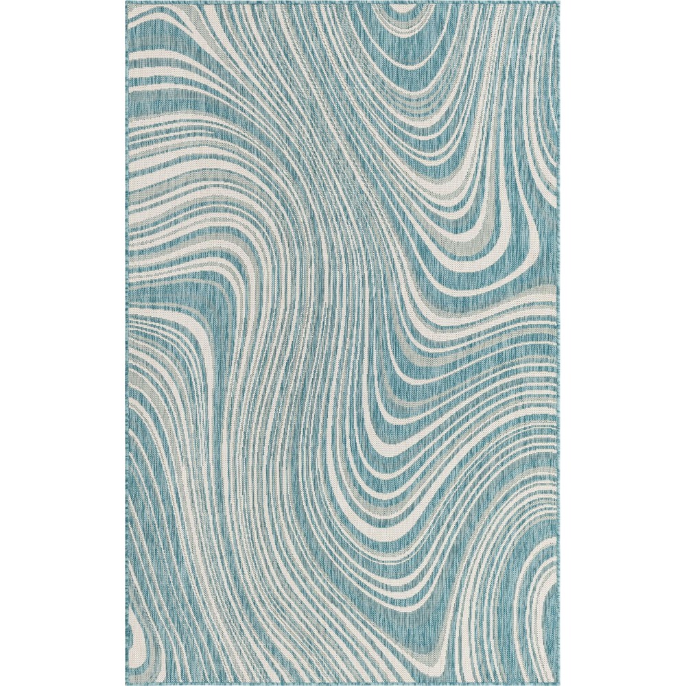 Rug Unique Loom Outdoor Modern Blue Rectangular 5' 0 x 8' 0