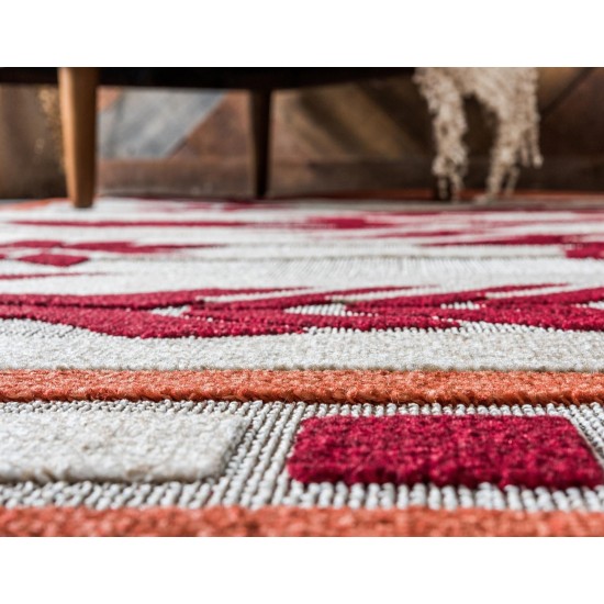 Rug Unique Loom Outdoor Modern Burgundy Rectangular 5' 0 x 8' 0