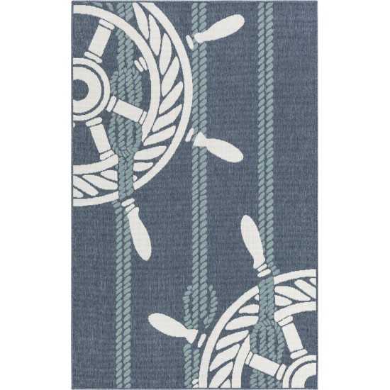 Rug Unique Loom Outdoor Coastal Navy Blue Sample 1' 3 x 1' 3