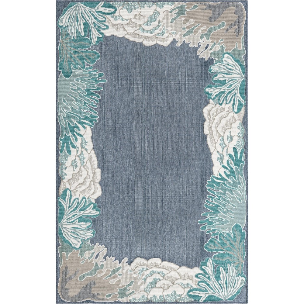 Rug Unique Loom Outdoor Coastal Navy Blue Sample 1' 3 x 1' 3