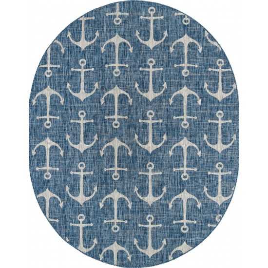 Rug Unique Loom Outdoor Coastal Blue Oval 7' 10 x 10' 0