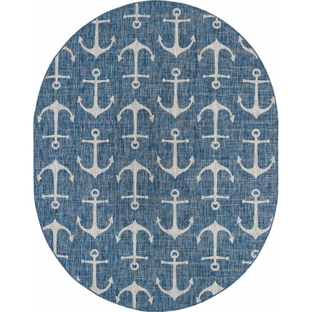 Rug Unique Loom Outdoor Coastal Blue Oval 7' 10 x 10' 0