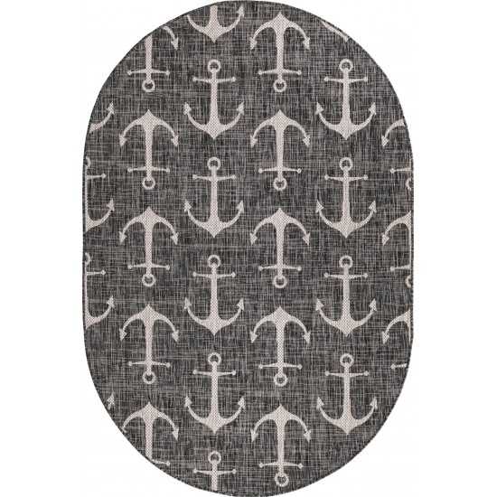 Rug Unique Loom Outdoor Coastal Charcoal Oval 5' 3 x 7' 10