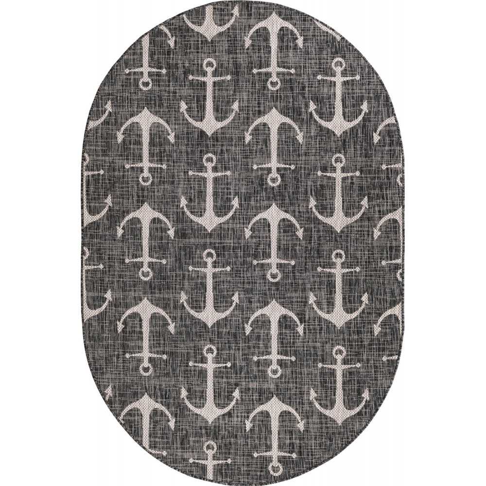 Rug Unique Loom Outdoor Coastal Charcoal Oval 5' 3 x 7' 10