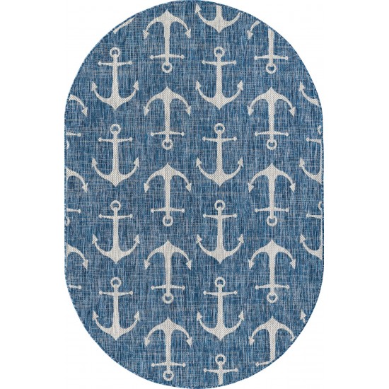 Rug Unique Loom Outdoor Coastal Blue Oval 5' 3 x 7' 10