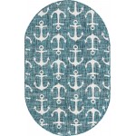 Rug Unique Loom Outdoor Coastal Teal Oval 3' 3 x 5' 3