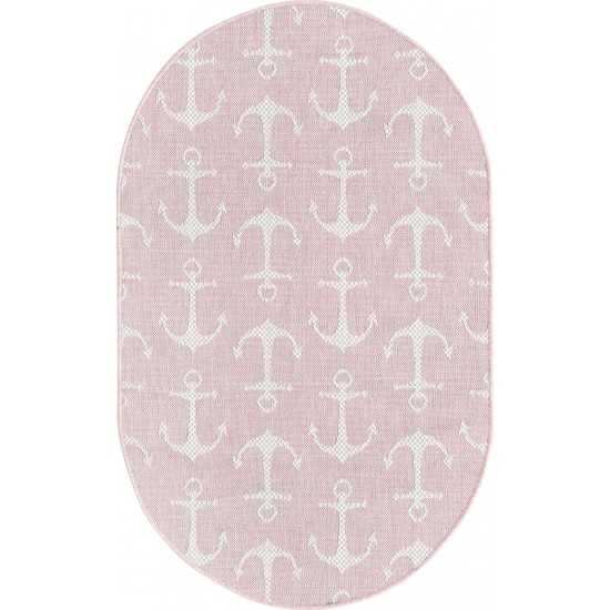 Rug Unique Loom Outdoor Coastal Pink Oval 3' 3 x 5' 3