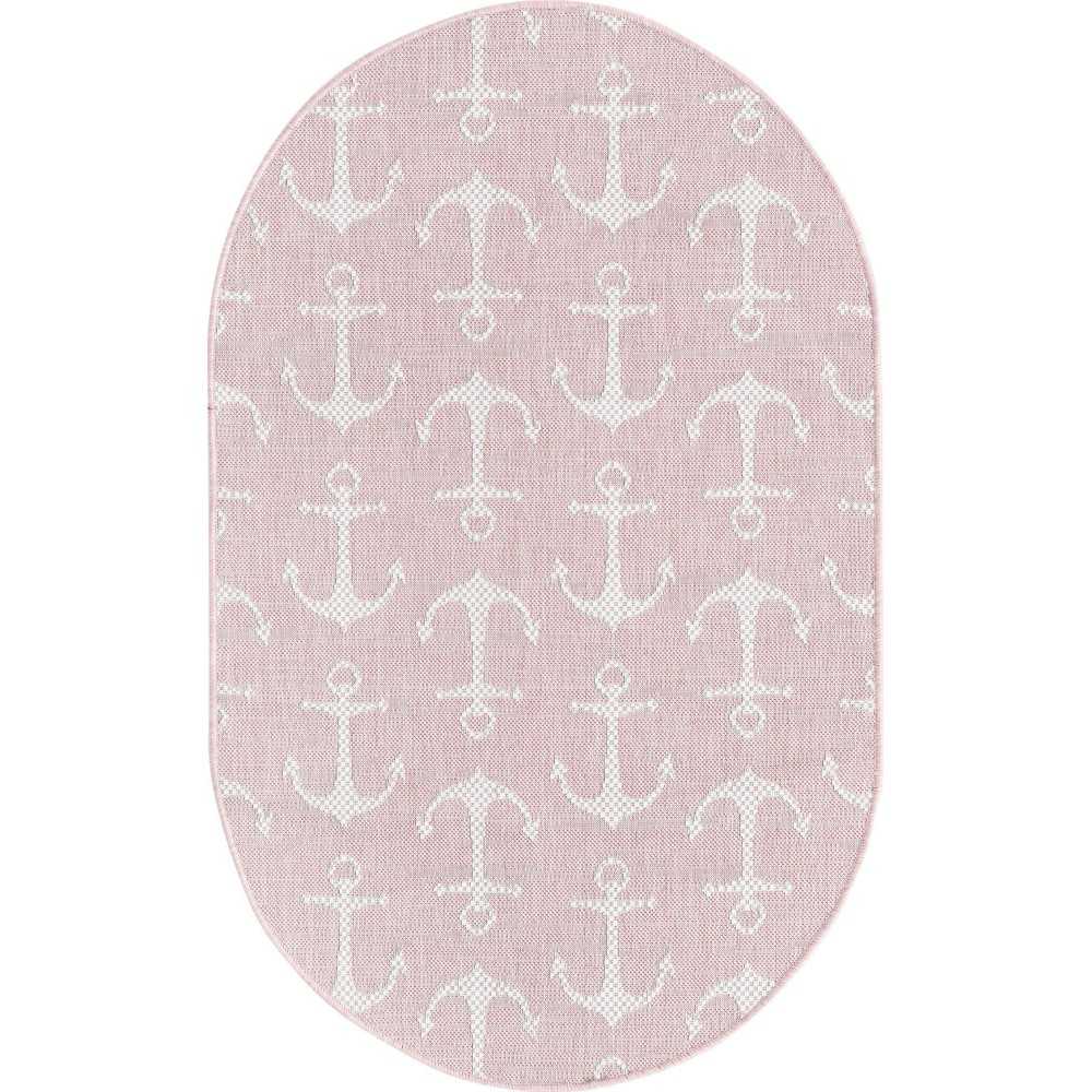 Rug Unique Loom Outdoor Coastal Pink Oval 3' 3 x 5' 3