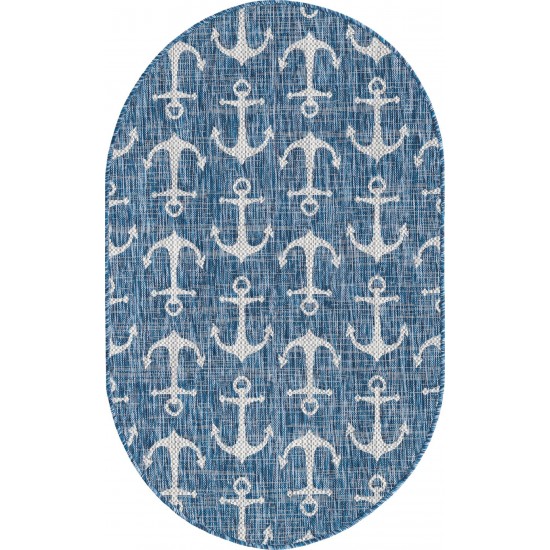 Rug Unique Loom Outdoor Coastal Blue Oval 3' 3 x 5' 3