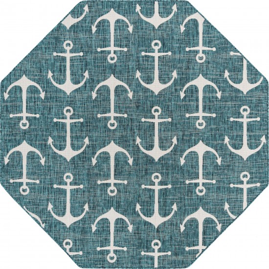 Rug Unique Loom Outdoor Coastal Teal Octagon 7' 10 x 7' 10