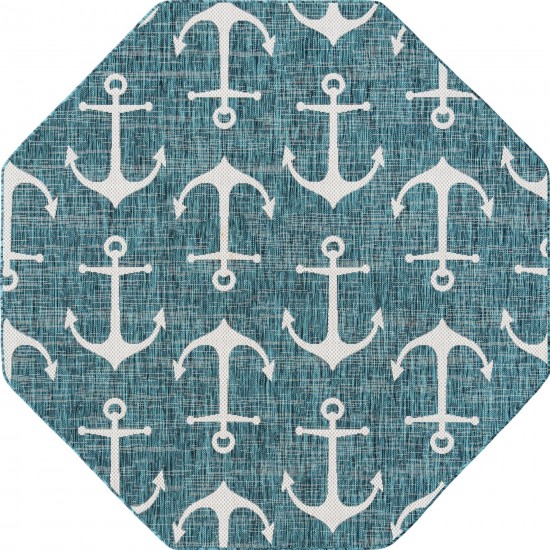 Rug Unique Loom Outdoor Coastal Teal Octagon 5' 3 x 5' 3