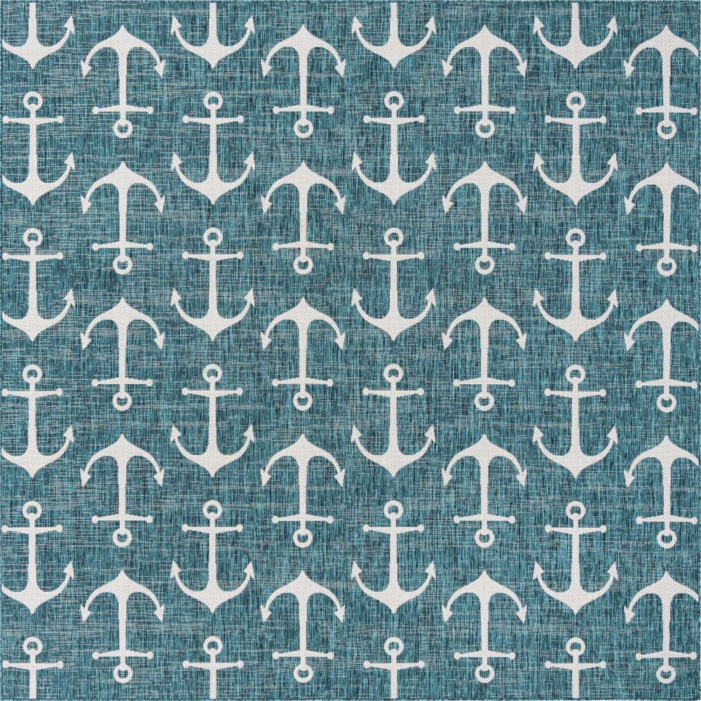 Rug Unique Loom Outdoor Coastal Teal Square 10' 0 x 10' 0