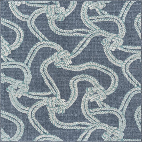 Rug Unique Loom Outdoor Coastal Navy Blue Square 7' 10 x 7' 10