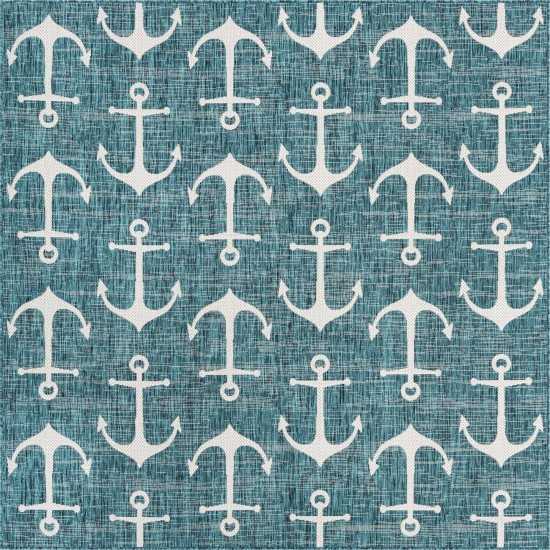 Rug Unique Loom Outdoor Coastal Teal Square 7' 10 x 7' 10