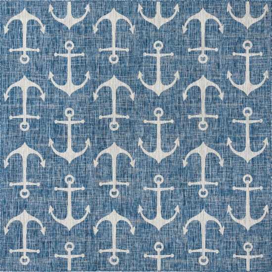 Rug Unique Loom Outdoor Coastal Blue Square 7' 10 x 7' 10