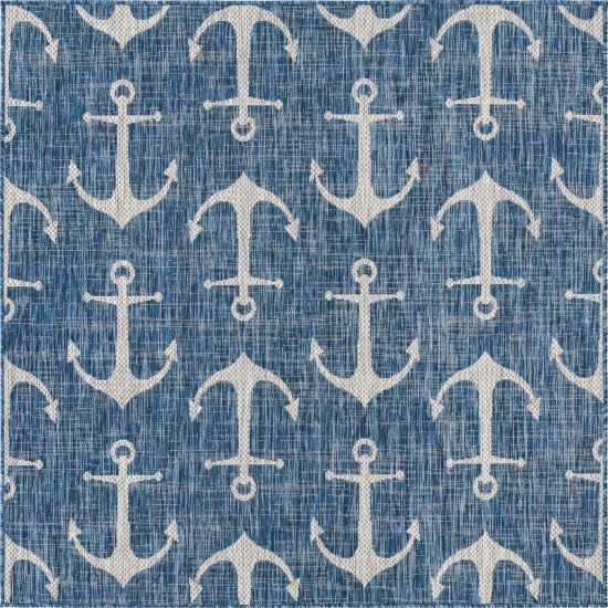 Rug Unique Loom Outdoor Coastal Blue Square 5' 3 x 5' 3