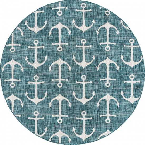 Rug Unique Loom Outdoor Coastal Teal Round 7' 10 x 7' 10