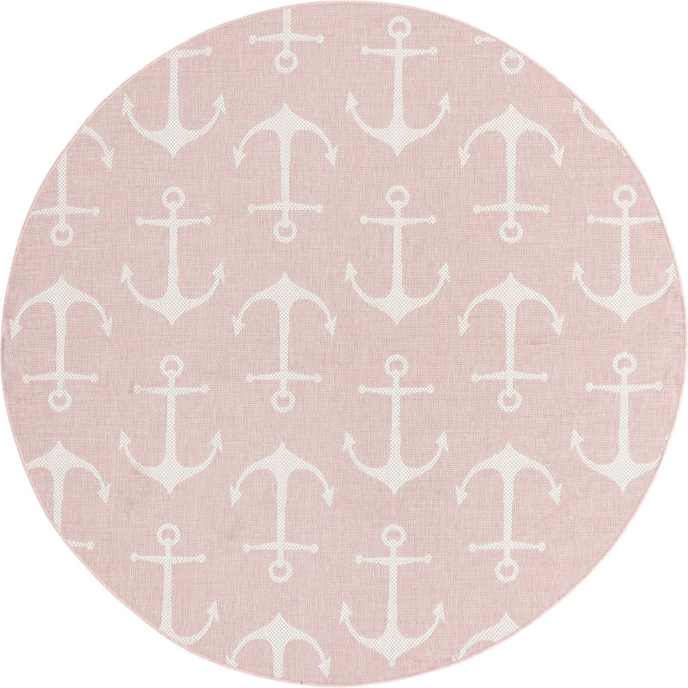 Rug Unique Loom Outdoor Coastal Pink Round 7' 10 x 7' 10