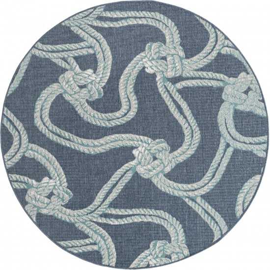 Rug Unique Loom Outdoor Coastal Navy Blue Round 7' 0 x 7' 0