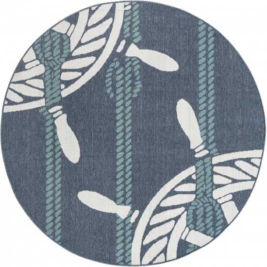 Rug Unique Loom Outdoor Coastal Navy Blue Round 7' 0 x 7' 0