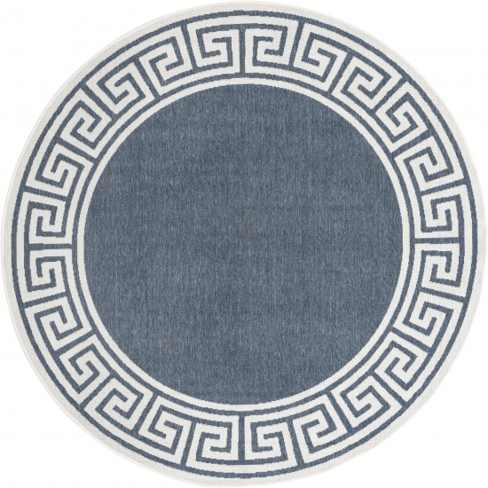 Rug Unique Loom Outdoor Coastal Navy Blue Round 7' 0 x 7' 0