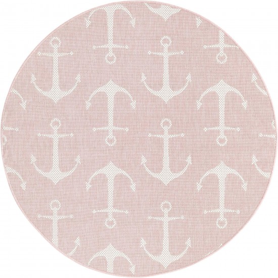 Rug Unique Loom Outdoor Coastal Pink Round 5' 3 x 5' 3