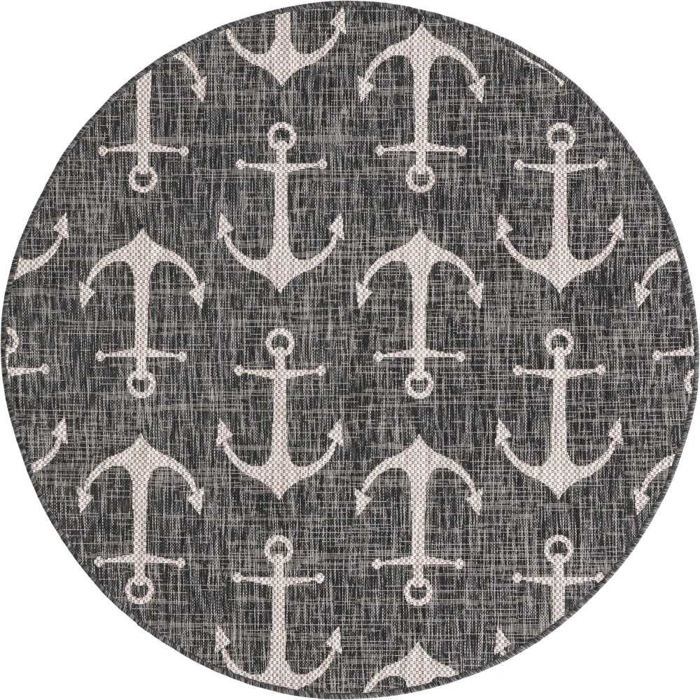 Rug Unique Loom Outdoor Coastal Charcoal Round 5' 3 x 5' 3