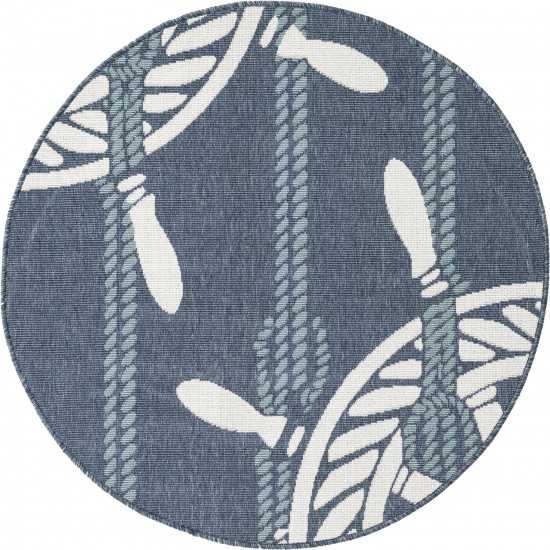 Rug Unique Loom Outdoor Coastal Navy Blue Round 4' 0 x 4' 0