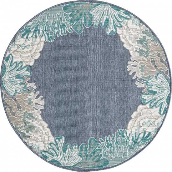 Rug Unique Loom Outdoor Coastal Navy Blue Round 4' 0 x 4' 0