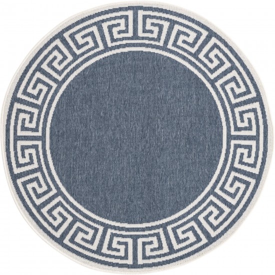 Rug Unique Loom Outdoor Coastal Navy Blue Round 4' 0 x 4' 0