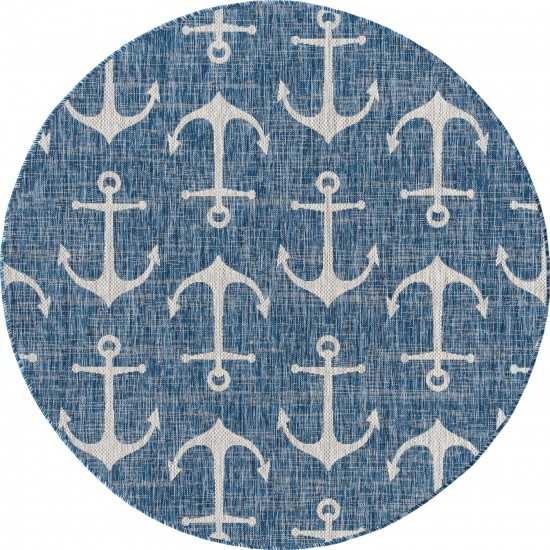 Rug Unique Loom Outdoor Coastal Blue Round 4' 0 x 4' 0