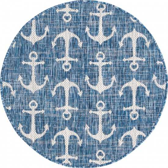 Rug Unique Loom Outdoor Coastal Blue Round 3' 3 x 3' 3