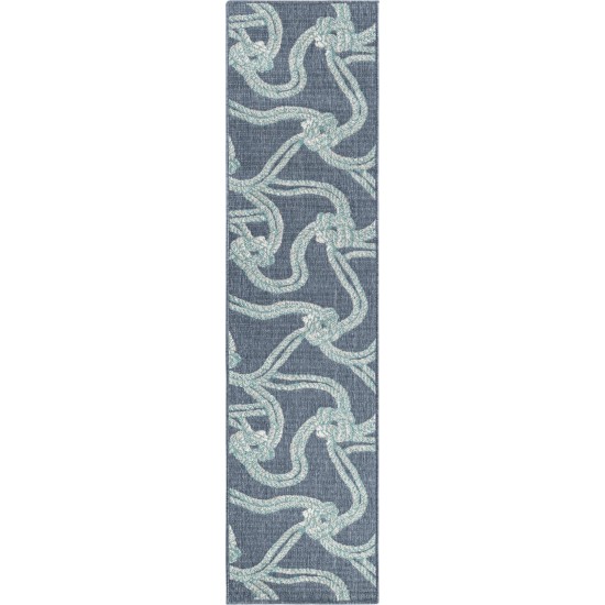 Rug Unique Loom Outdoor Coastal Navy Blue Runner 2' 0 x 8' 0