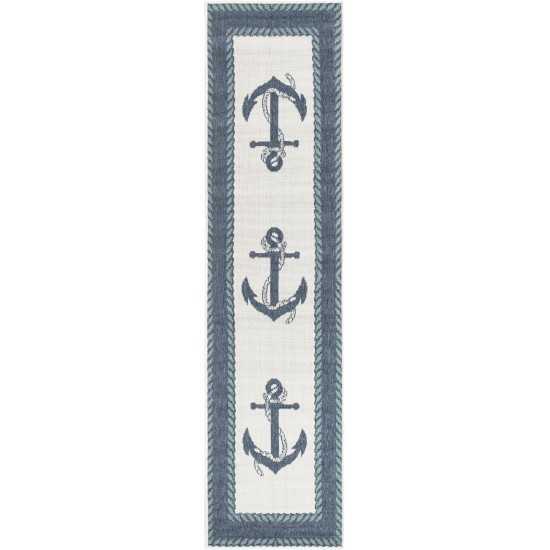 Rug Unique Loom Outdoor Coastal Navy Blue Runner 2' 0 x 8' 0