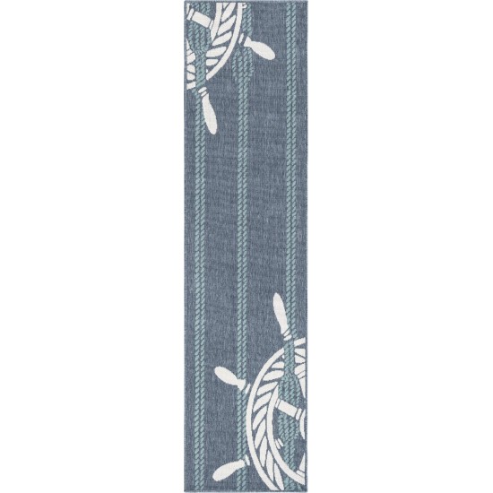 Rug Unique Loom Outdoor Coastal Navy Blue Runner 2' 0 x 8' 0