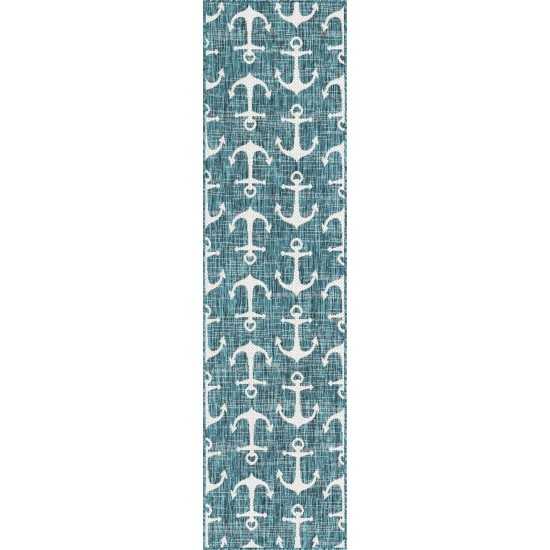 Rug Unique Loom Outdoor Coastal Teal Runner 2' 0 x 7' 10